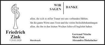 Traueranzeige von Friedrich Zink von Hersbrucker Zeitung