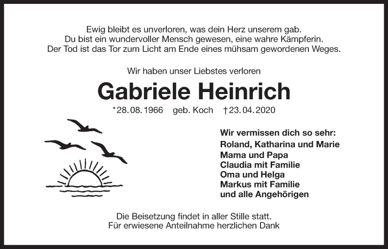  Traueranzeige für Gabriele Heinrich vom 25.04.2020 aus Der Bote
