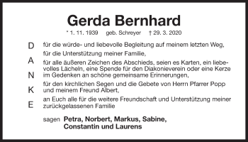 Traueranzeige von Gerda Bernhard von Der Bote