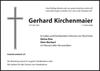 Traueranzeige von Gerhard Kirchenmaier von Hersbrucker Zeitung