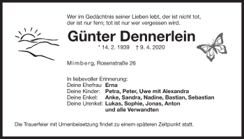 Traueranzeige von Günter Dennerlein von Der Bote