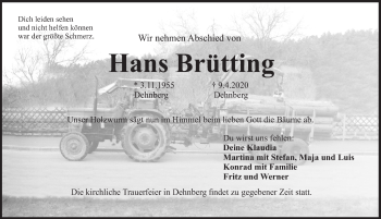 Traueranzeige von Hans Brütting von Pegnitz-Zeitung