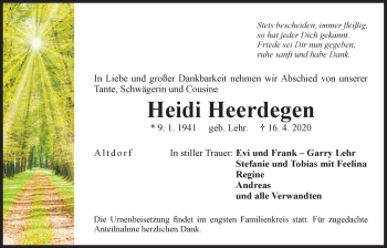 Traueranzeige von Heidi Heerdegen von Der Bote