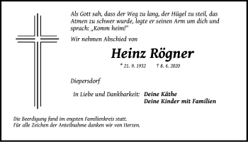 Traueranzeige von Heinz Rögner von Pegnitz-Zeitung