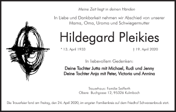 Traueranzeige von Hildegard Pleikies von Der Bote