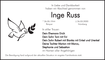 Traueranzeige von Inge Russ von Hersbrucker Zeitung