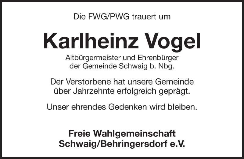  Traueranzeige für Karlheinz Vogel vom 25.04.2020 aus Pegnitz-Zeitung