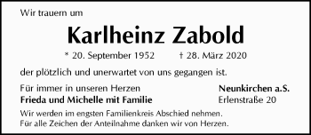 Traueranzeige von Karlheinz Zabold von Pegnitz-Zeitung