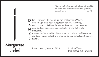 Traueranzeige von Margarete Liebel von Der Bote