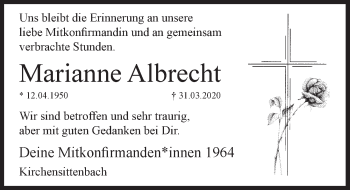 Traueranzeige von Marianne Albrecht von Hersbrucker Zeitung