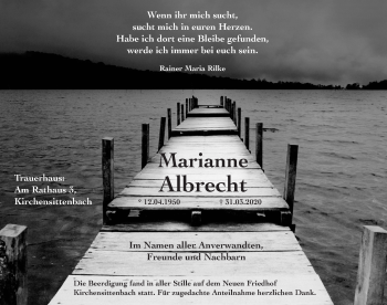 Traueranzeige von Marianne Albrecht von Hersbrucker Zeitung