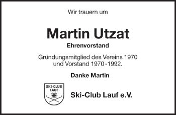 Traueranzeige von Martin Utzat von Pegnitz-Zeitung