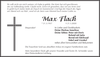 Traueranzeige von Max Flach von Pegnitz-Zeitung