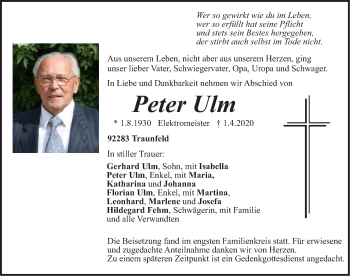 Traueranzeige von Peter Ulm von Hersbrucker Zeitung