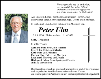 Traueranzeige von Peter Ulm von Der Bote