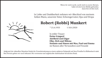 Traueranzeige von Robert Munkert von Pegnitz-Zeitung