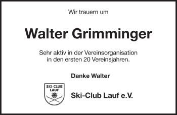 Traueranzeige von Walter Grimminger von Pegnitz-Zeitung