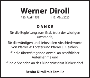 Traueranzeige von Werner Diroll von Hersbrucker Zeitung