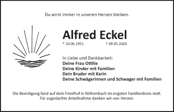 Traueranzeige von Alfred Eckel von Pegnitz-Zeitung