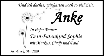 Traueranzeige von Anke  von Hersbrucker Zeitung