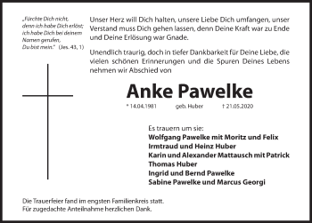 Traueranzeige von Anke Pawelke von Hersbrucker Zeitung