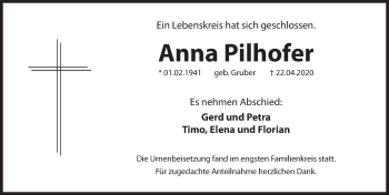 Traueranzeige von Anna Pilhofer von Hersbrucker Zeitung