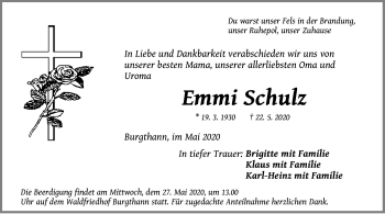 Traueranzeige von Emmi Schulz von Der Bote