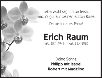 Traueranzeige von Erich Raum von Hersbrucker Zeitung