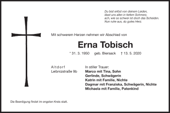 Traueranzeige von Erna Tobisch von Der Bote