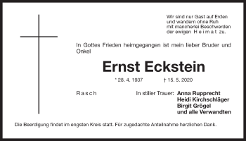 Traueranzeige von Ernst Eckstein von Der Bote