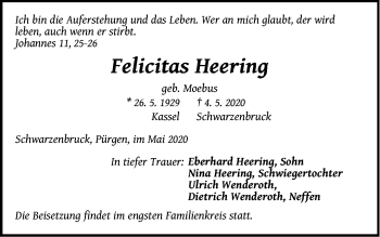 Traueranzeige von Felicitas Heering von Der Bote