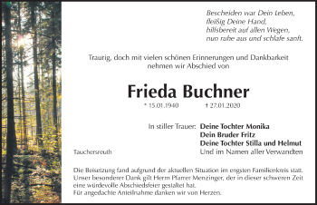 Traueranzeige von Frieda Buchner von Pegnitz-Zeitung
