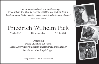 Traueranzeige von Friedrich Wilhelm Fick von Pegnitz-Zeitung