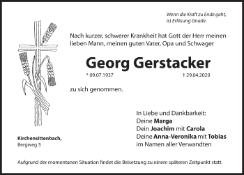 Traueranzeige von Georg Gerstacker von Hersbrucker Zeitung