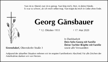 Traueranzeige von Georg Gänsbauer von Pegnitz-Zeitung