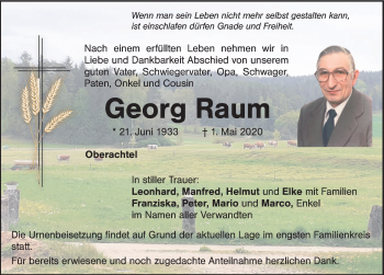 Traueranzeige von Georg Raum von Hersbrucker Zeitung