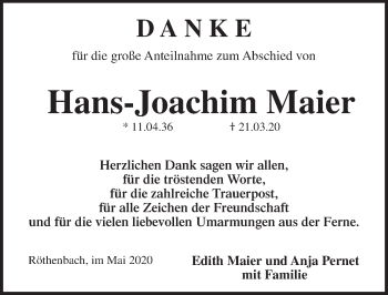 Traueranzeige von Hans-Joachim Maier von Pegnitz-Zeitung