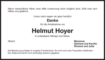 Traueranzeige von Helmut Hoyer von Der Bote