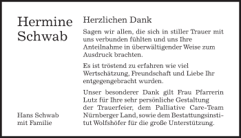 Traueranzeige von Hermine Schwab von Hersbrucker Zeitung
