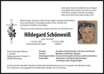 Traueranzeige von Hildegard Schönweiß von Der Bote