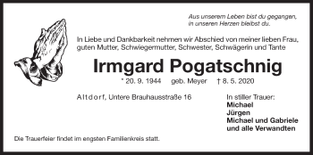 Traueranzeige von Irmgard Pogatschnig von Der Bote