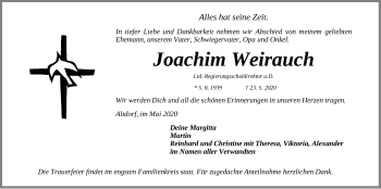 Traueranzeige von Joachim Weirauch von Der Bote