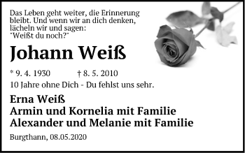 Traueranzeige von Johann Weiß von Der Bote