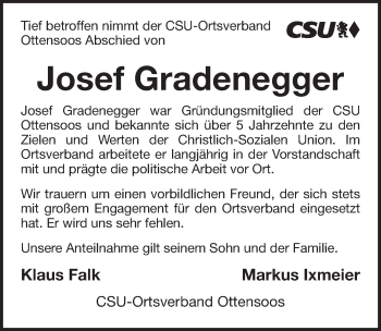 Traueranzeige von Josef Gradenegger von Pegnitz-Zeitung