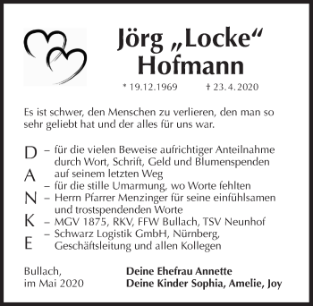 Traueranzeige von Jörg Hofmann von Pegnitz-Zeitung