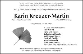 Traueranzeige von Karin Kreuzer-Martin von Pegnitz-Zeitung