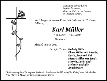 Traueranzeige von Karl Müller von Der Bote