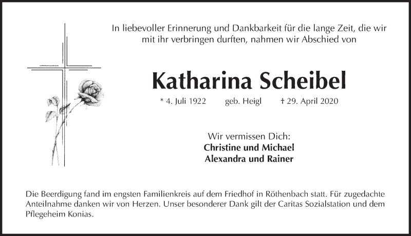  Traueranzeige für Katharina Scheibel vom 09.05.2020 aus Pegnitz-Zeitung