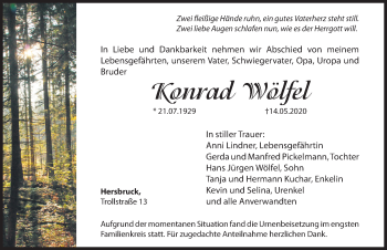 Traueranzeige von Konrad Wölfel von Hersbrucker Zeitung