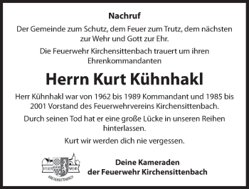 Traueranzeige von Kurt Kühnhakl von Hersbrucker Zeitung